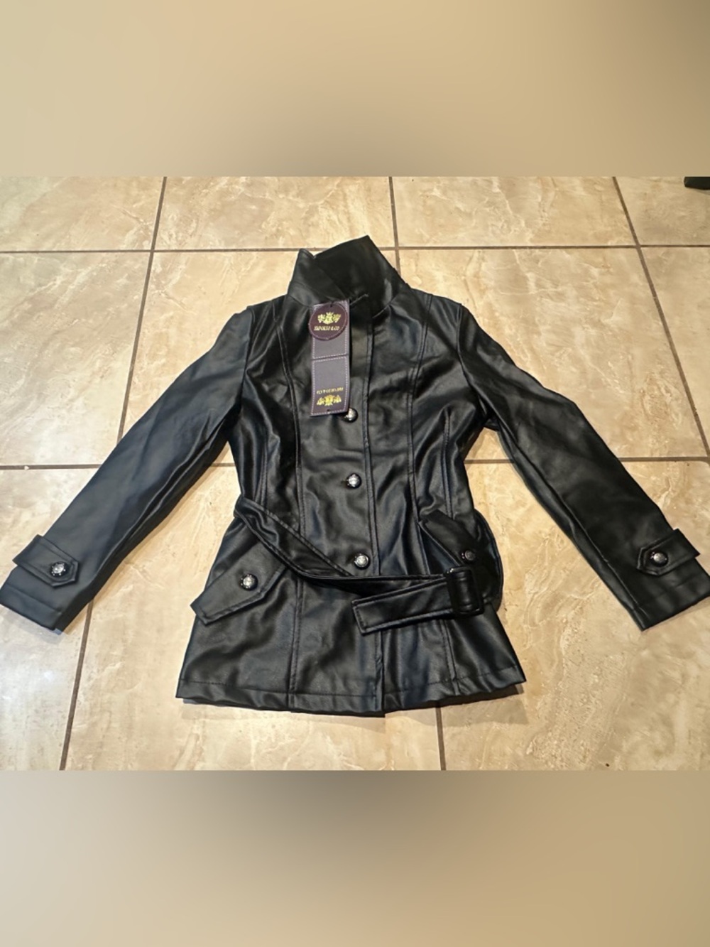 NWT Black Emporio &Co Faux Leather Jacket Size S